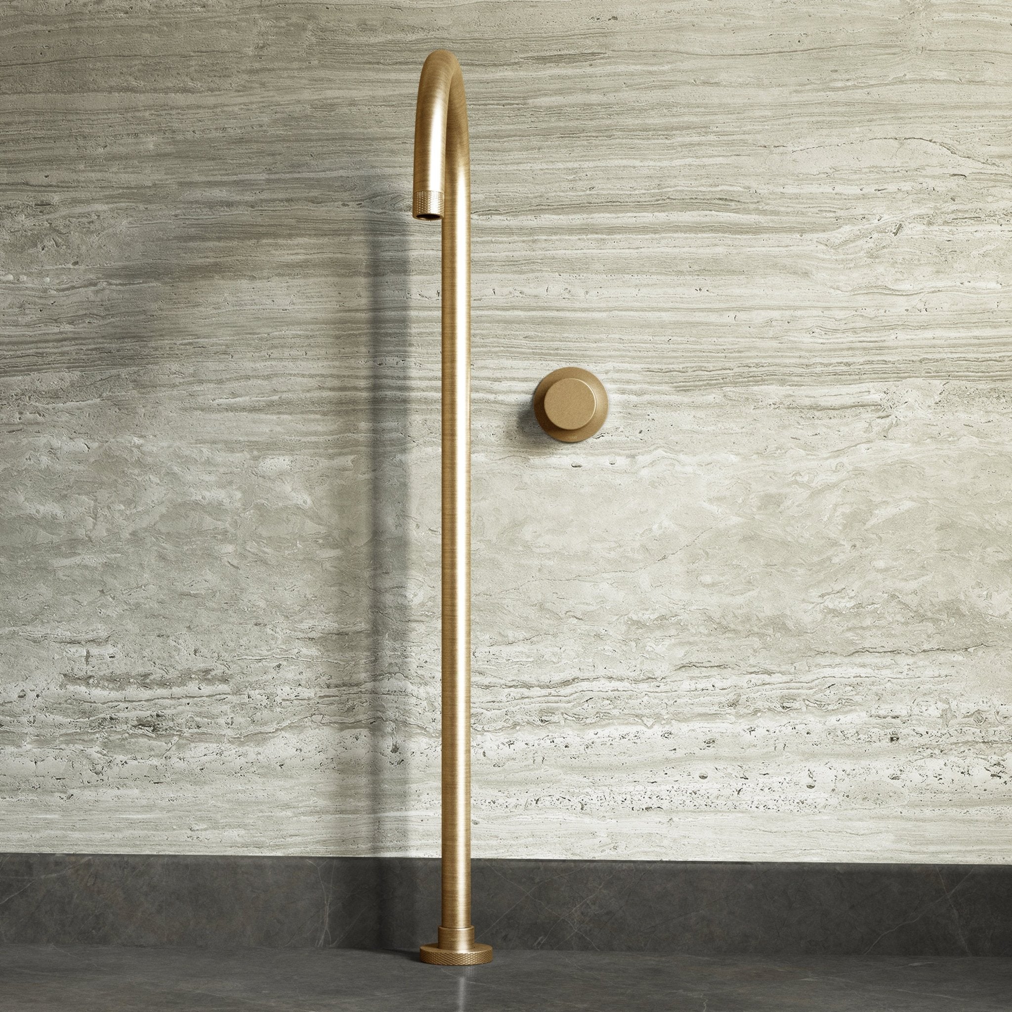 Image of Strata Bath Set – 1 Way Wall Mixer with Backplate & Floor Standing Spout - Cavari