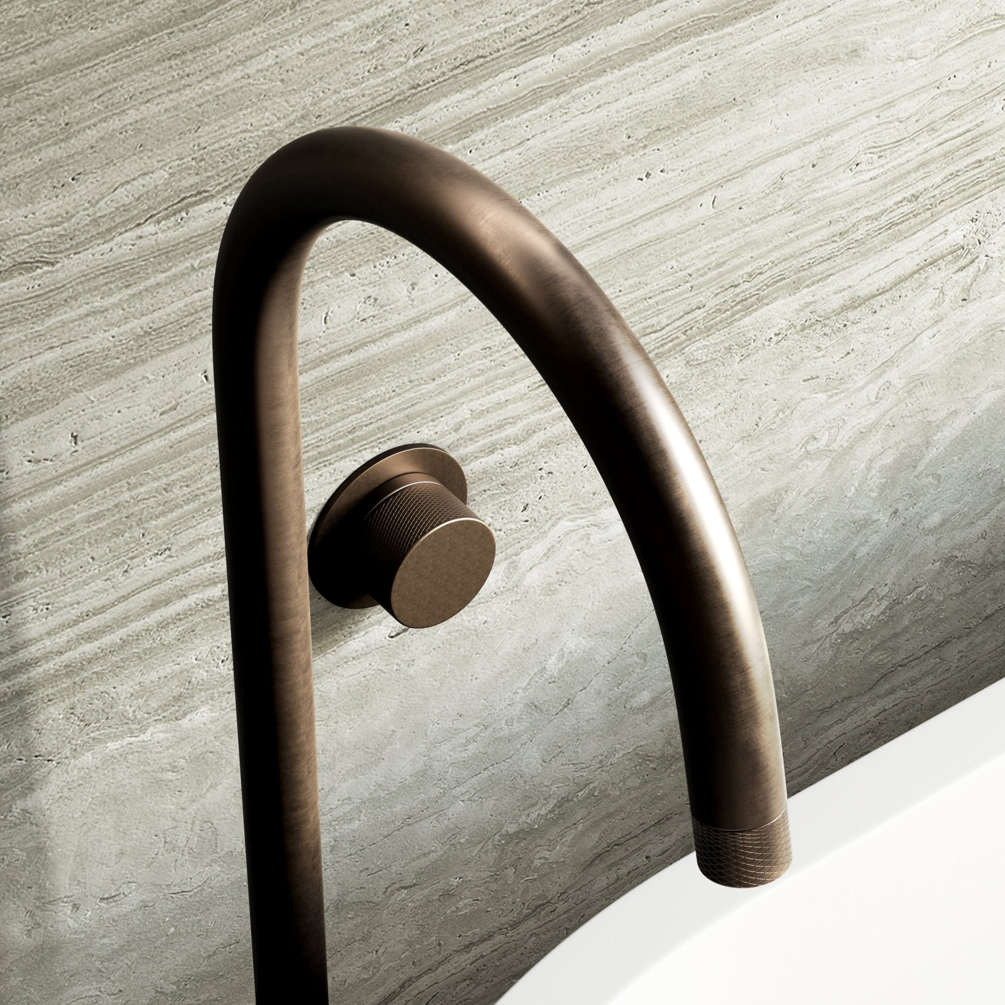 Image of Strata Bath Set – 1 Way Wall Mixer with Backplate & Floor Standing Spout - Cavari