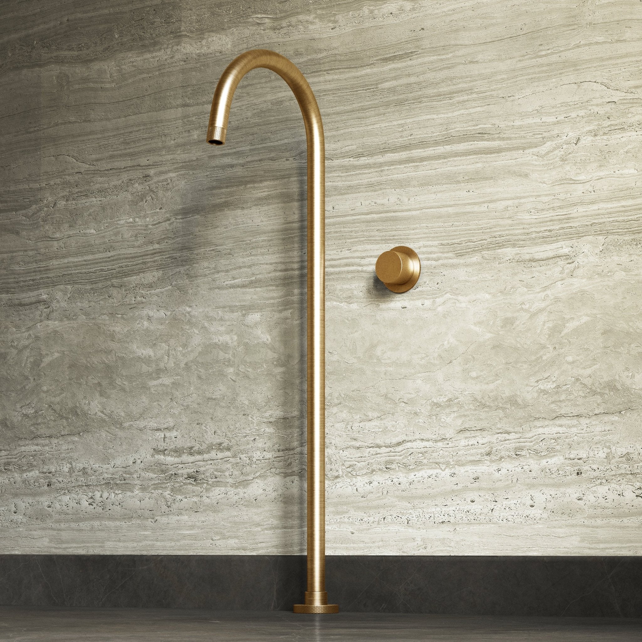 Image of Strata Bath Set – 1 Way Wall Mixer with Backplate & Floor Standing Spout - Cavari