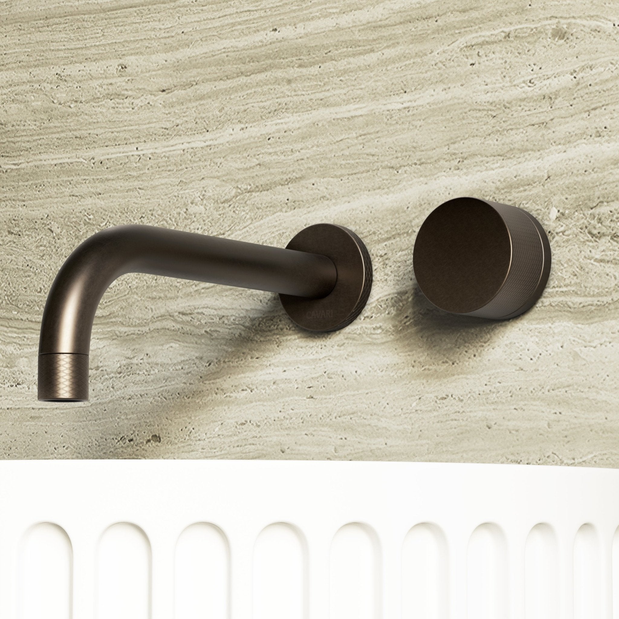 Image of Strata Single Handle Long Spout Wall Mounted Basin Mixer Tap - Cavari