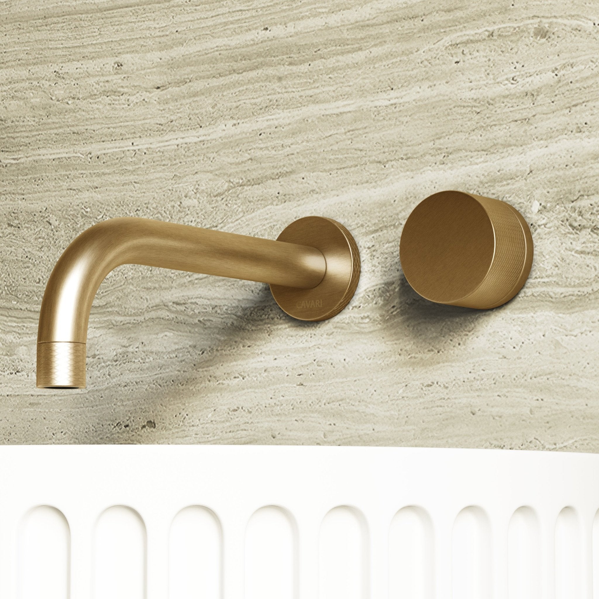Image of Strata Single Handle Long Spout Wall Mounted Basin Mixer Tap - Cavari