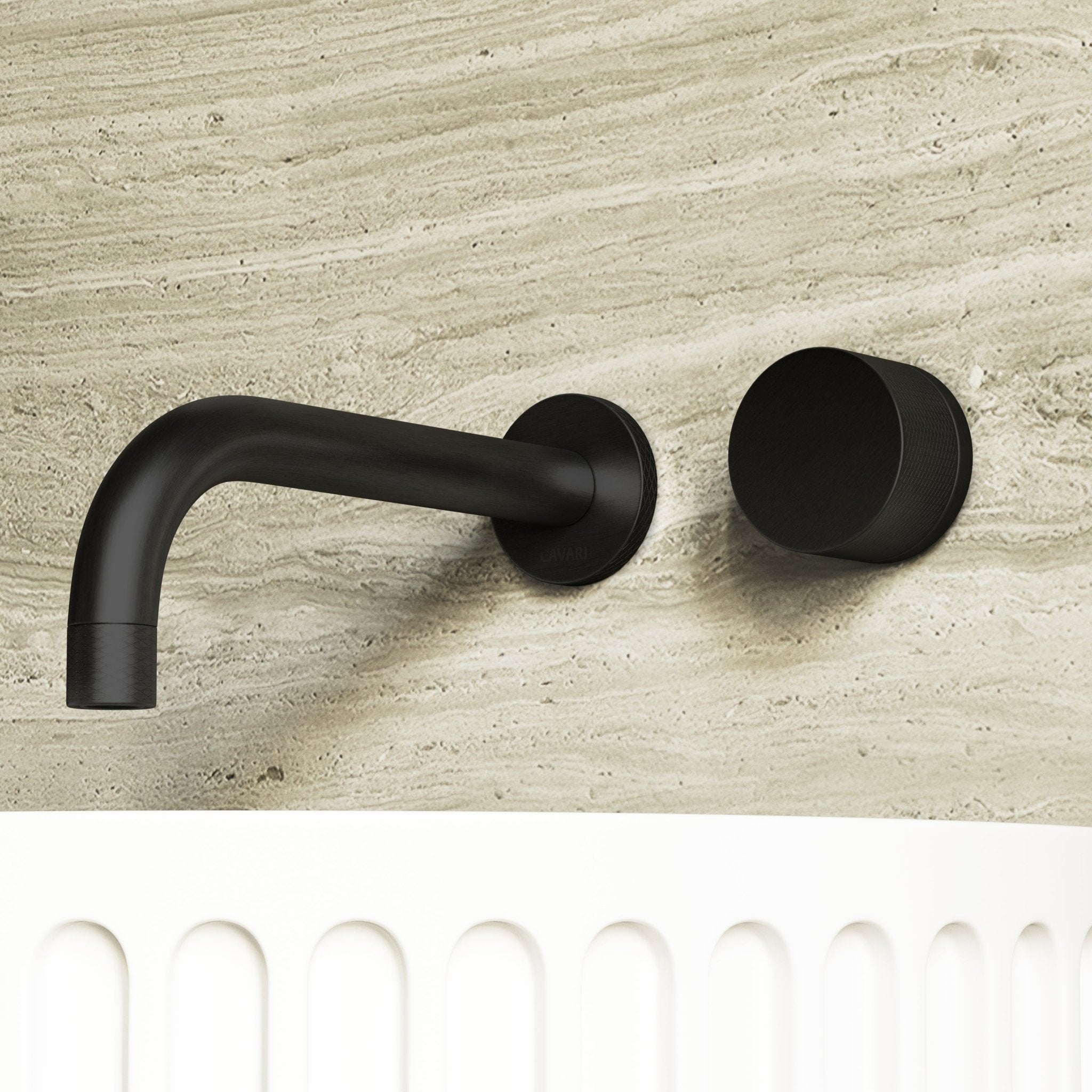 Image of Strata Single Handle Long Spout Wall Mounted Basin Mixer Tap - Cavari