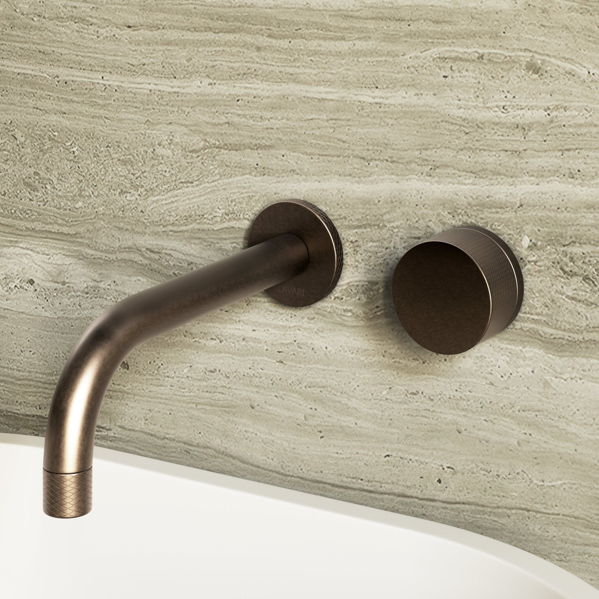 Image of Strata Single Handle Long Spout Wall Mounted Basin Mixer Tap - Cavari