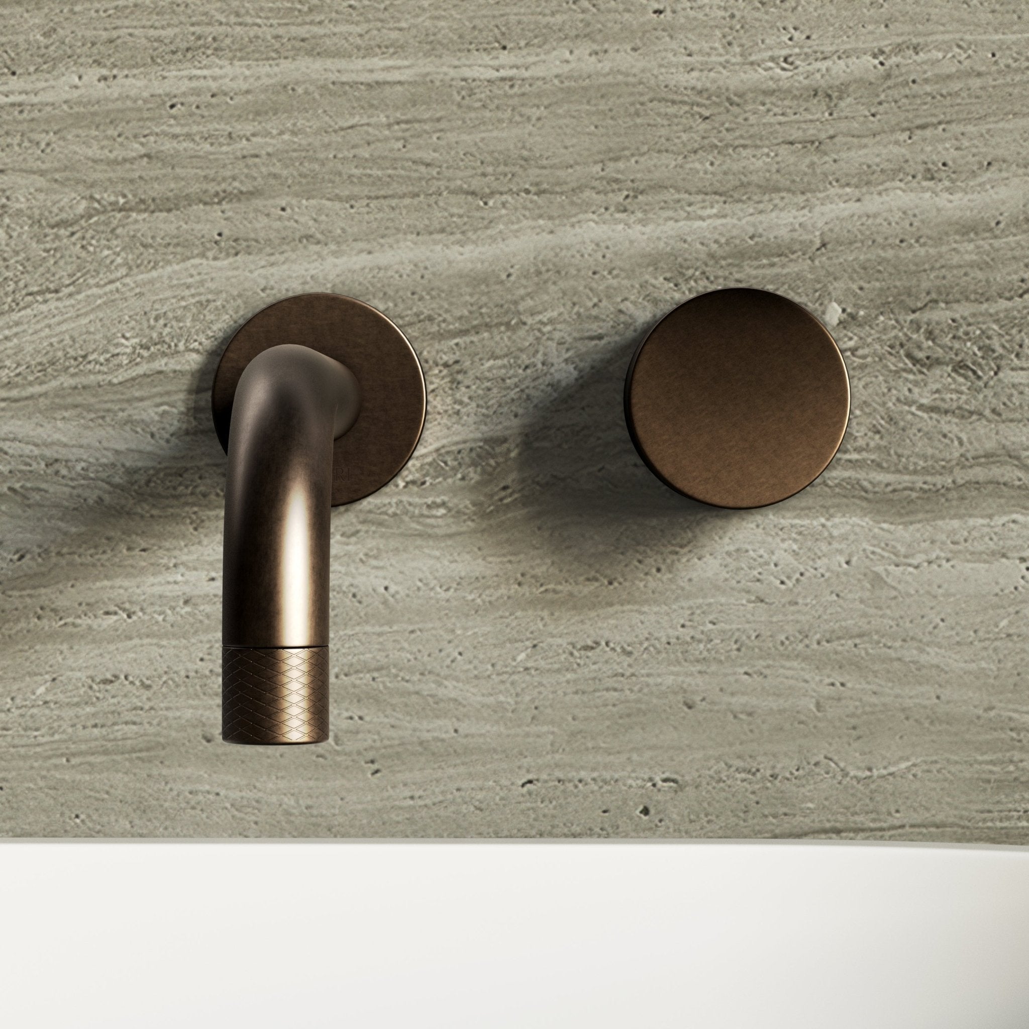 Image of Strata Single Handle Long Spout Wall Mounted Basin Mixer Tap - Cavari