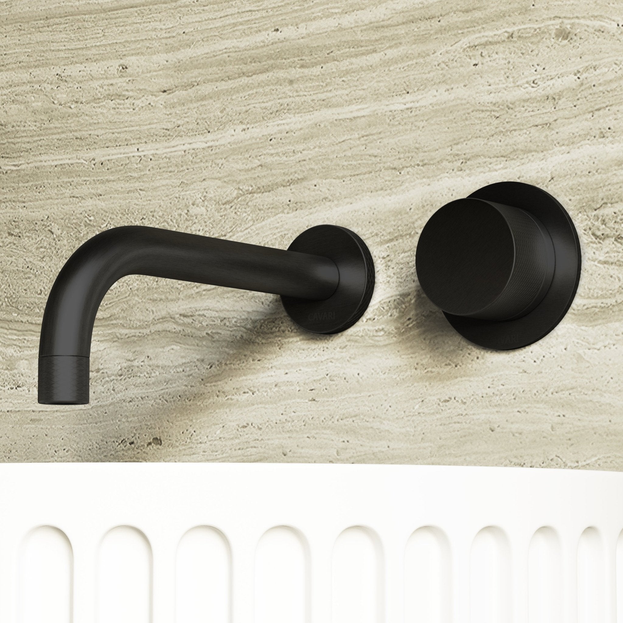 Image of Strata Single Handle Long Spout Wall Mounted Basin Mixer Tap with Backplate - Cavari