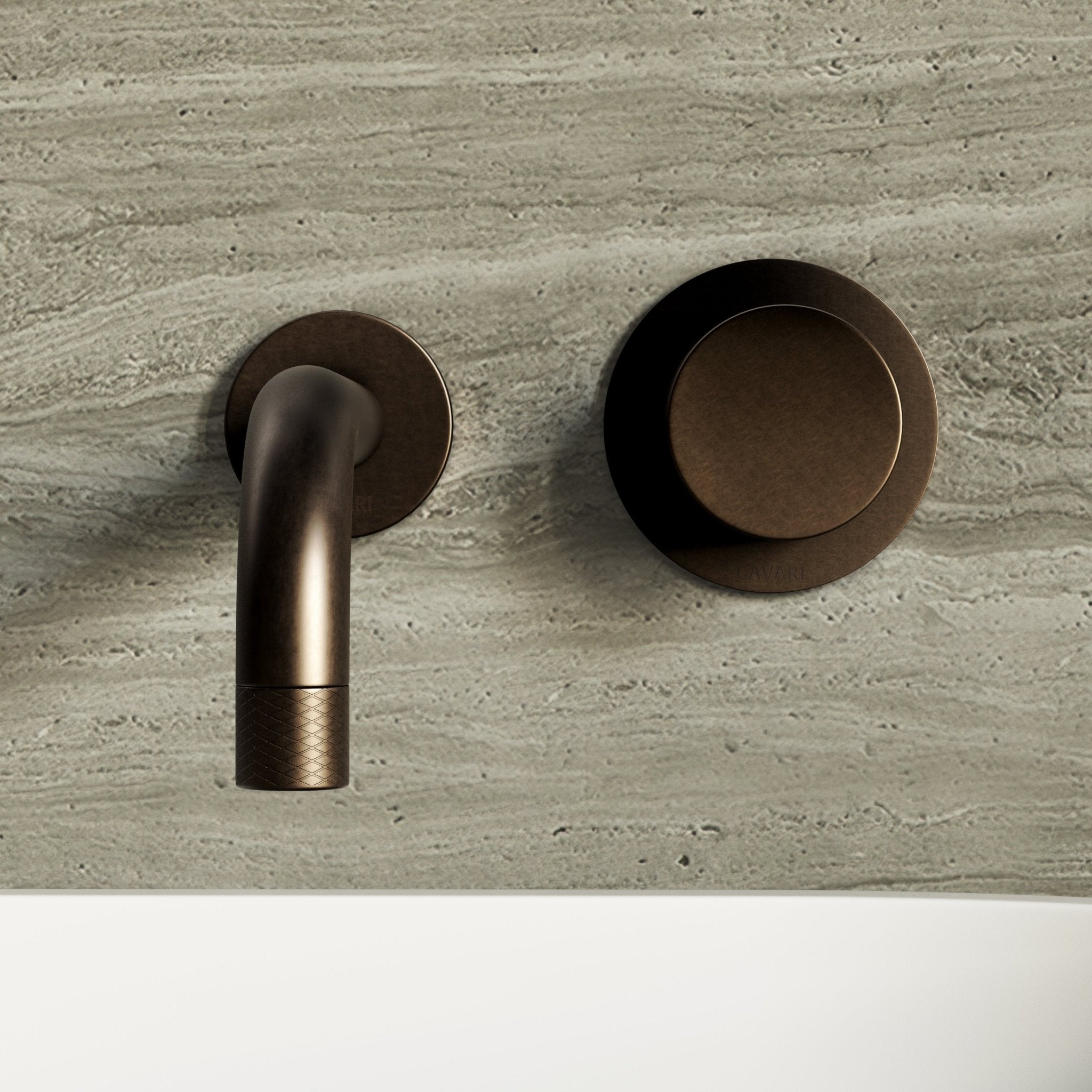 Image of Strata Single Handle Long Spout Wall Mounted Basin Mixer Tap with Backplate - Cavari