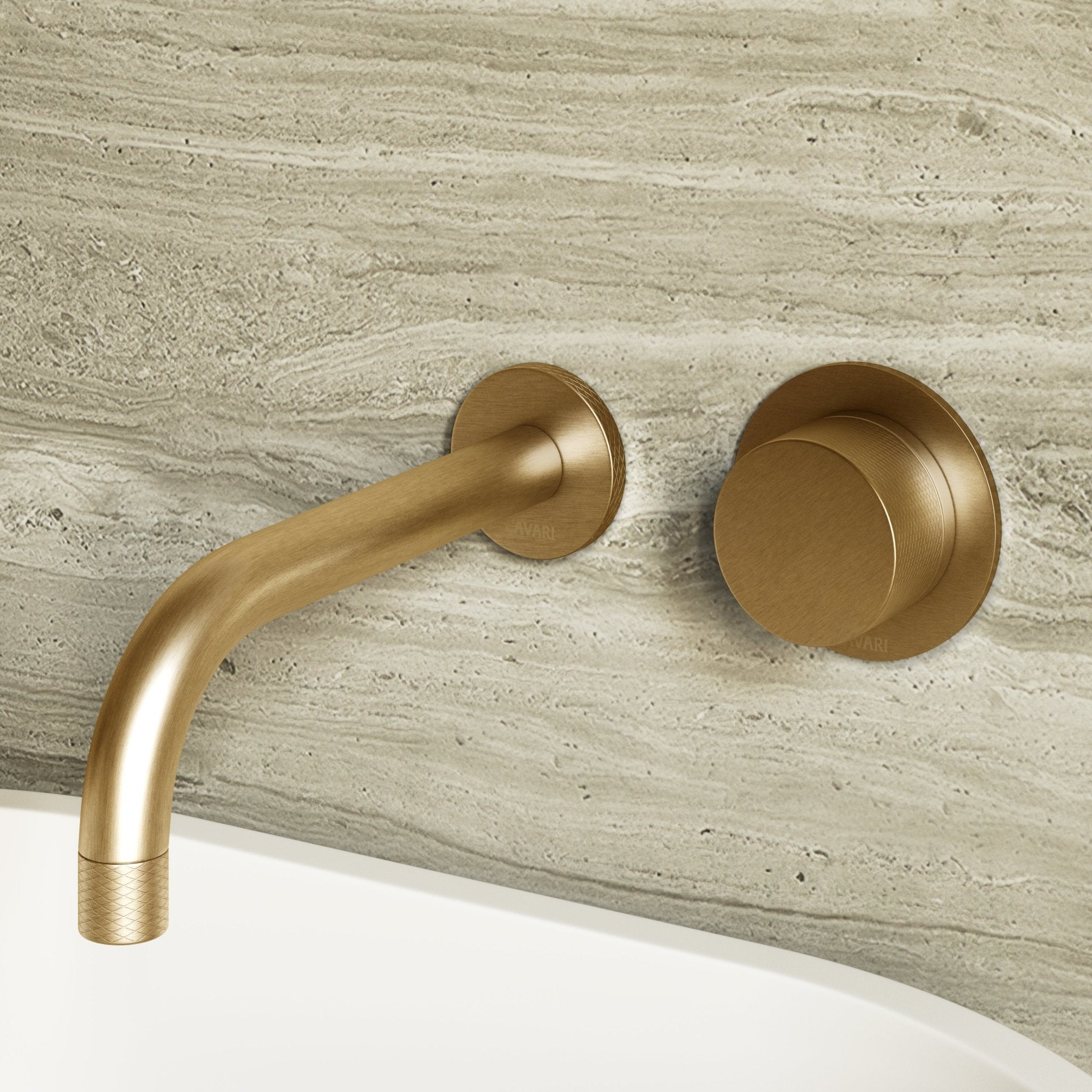 Image of Strata Single Handle Long Spout Wall Mounted Basin Mixer Tap with Backplate - Cavari