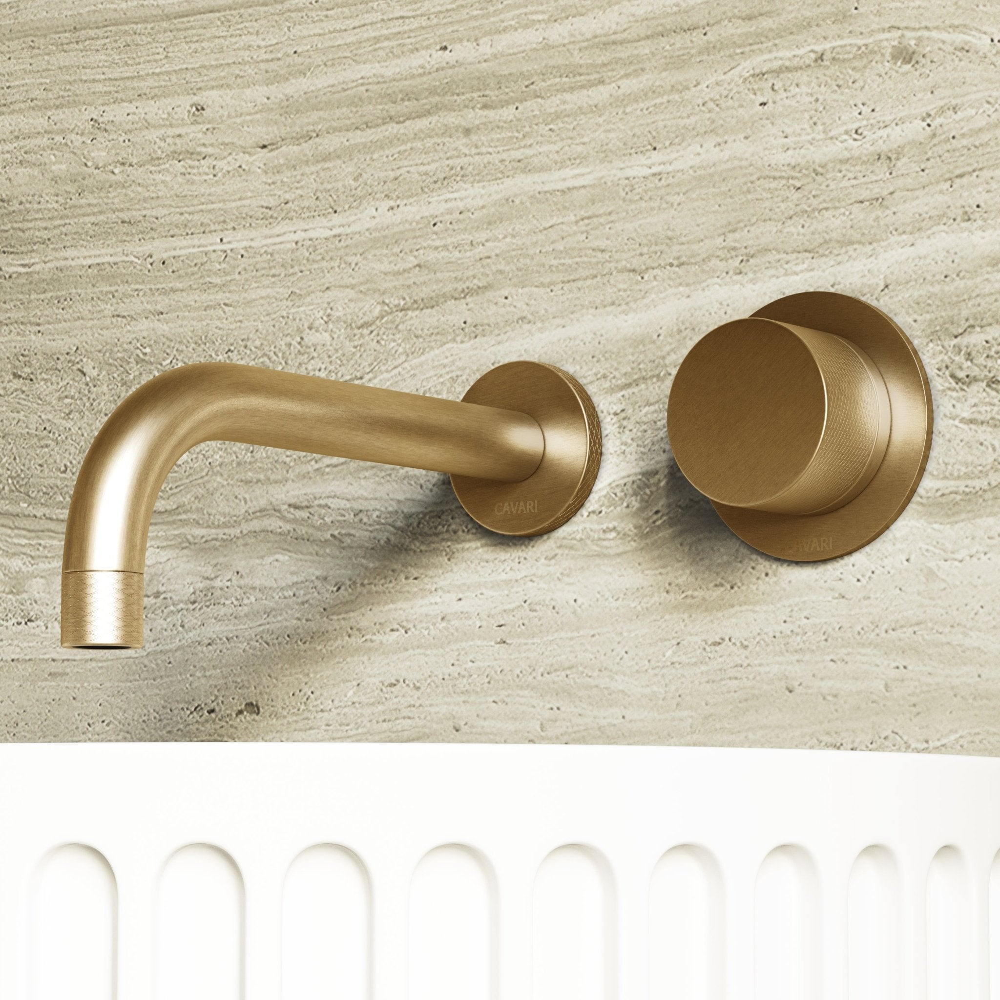 Image of Strata Single Handle Long Spout Wall Mounted Basin Mixer Tap with Backplate - Cavari