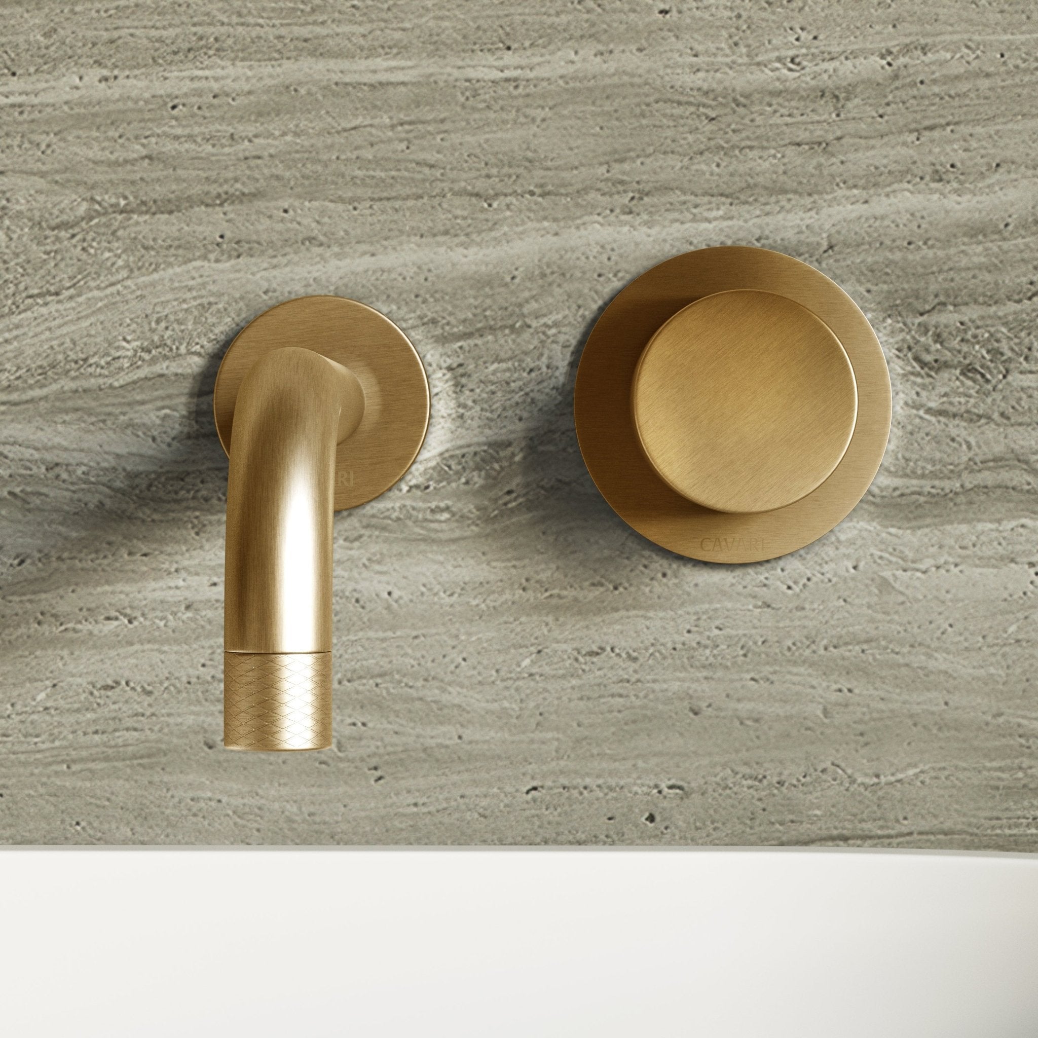 Image of Strata Single Handle Long Spout Wall Mounted Basin Mixer Tap with Backplate - Cavari
