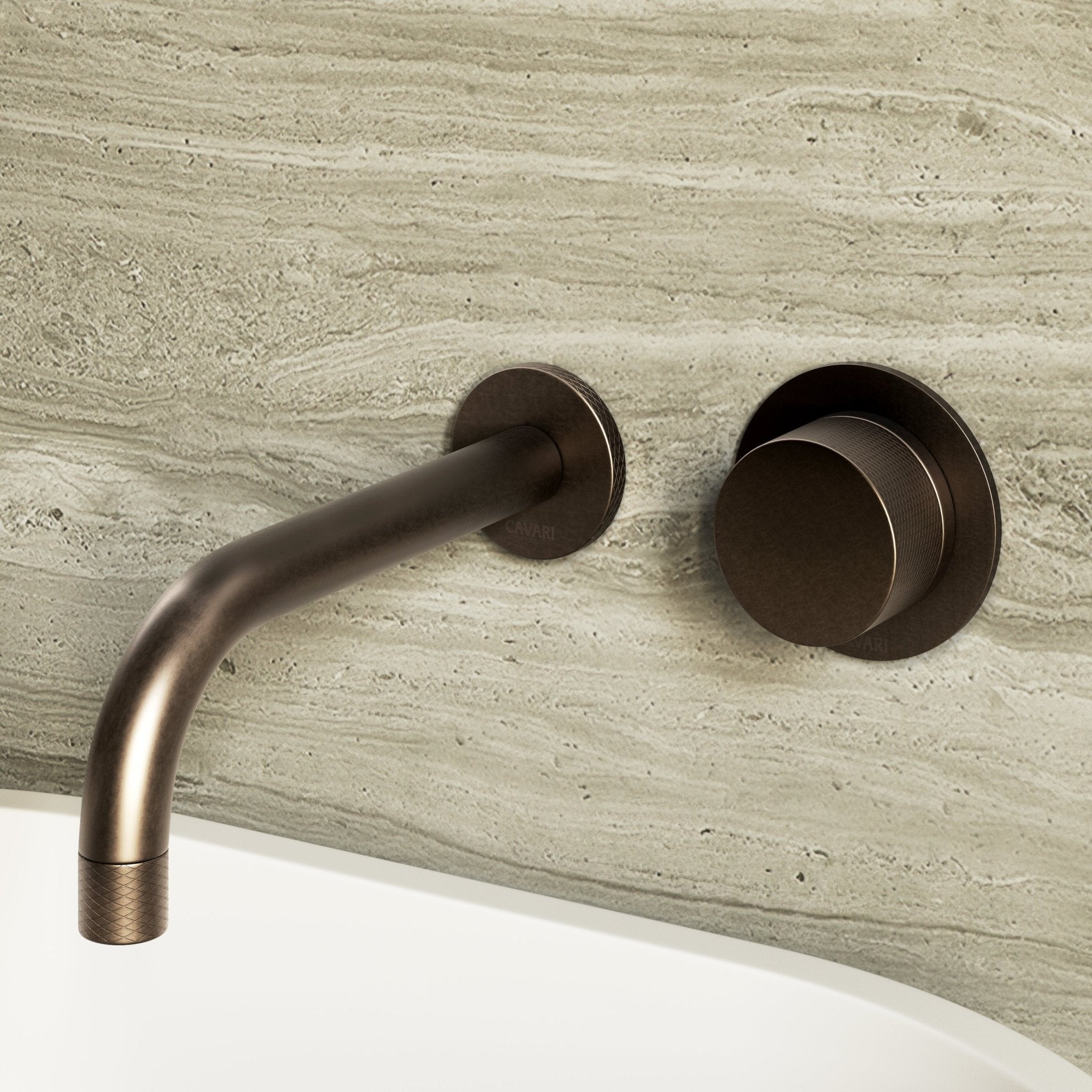 Image of Strata Single Handle Long Spout Wall Mounted Basin Mixer Tap with Backplate - Cavari