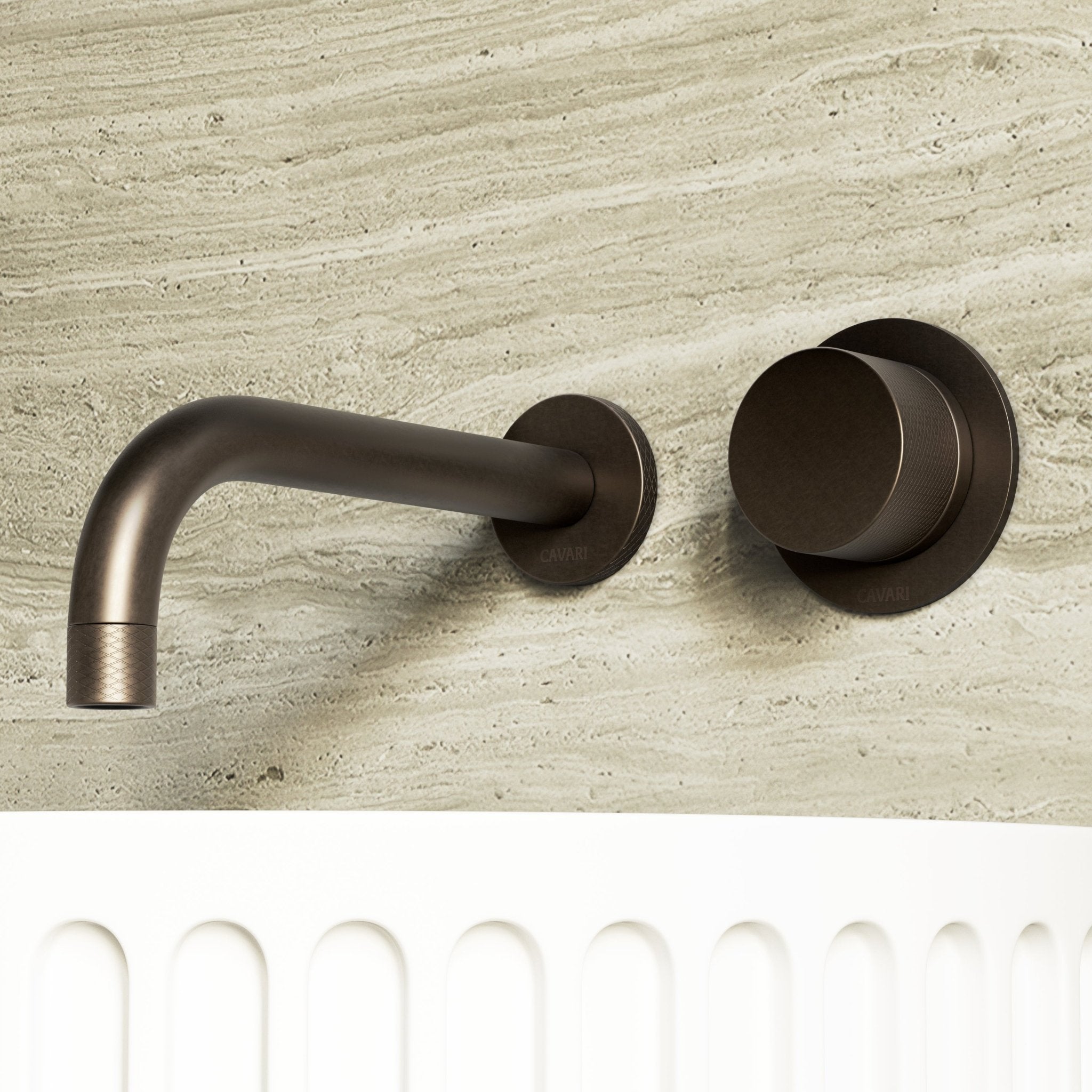 Image of Strata Single Handle Long Spout Wall Mounted Basin Mixer Tap with Backplate - Cavari