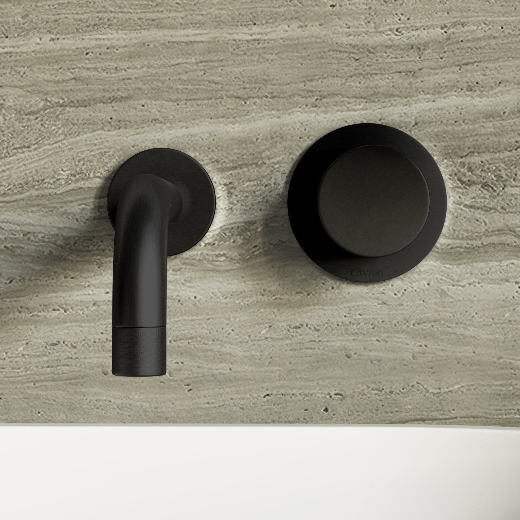 Image of Strata Single Handle Long Spout Wall Mounted Basin Mixer Tap with Backplate - Cavari