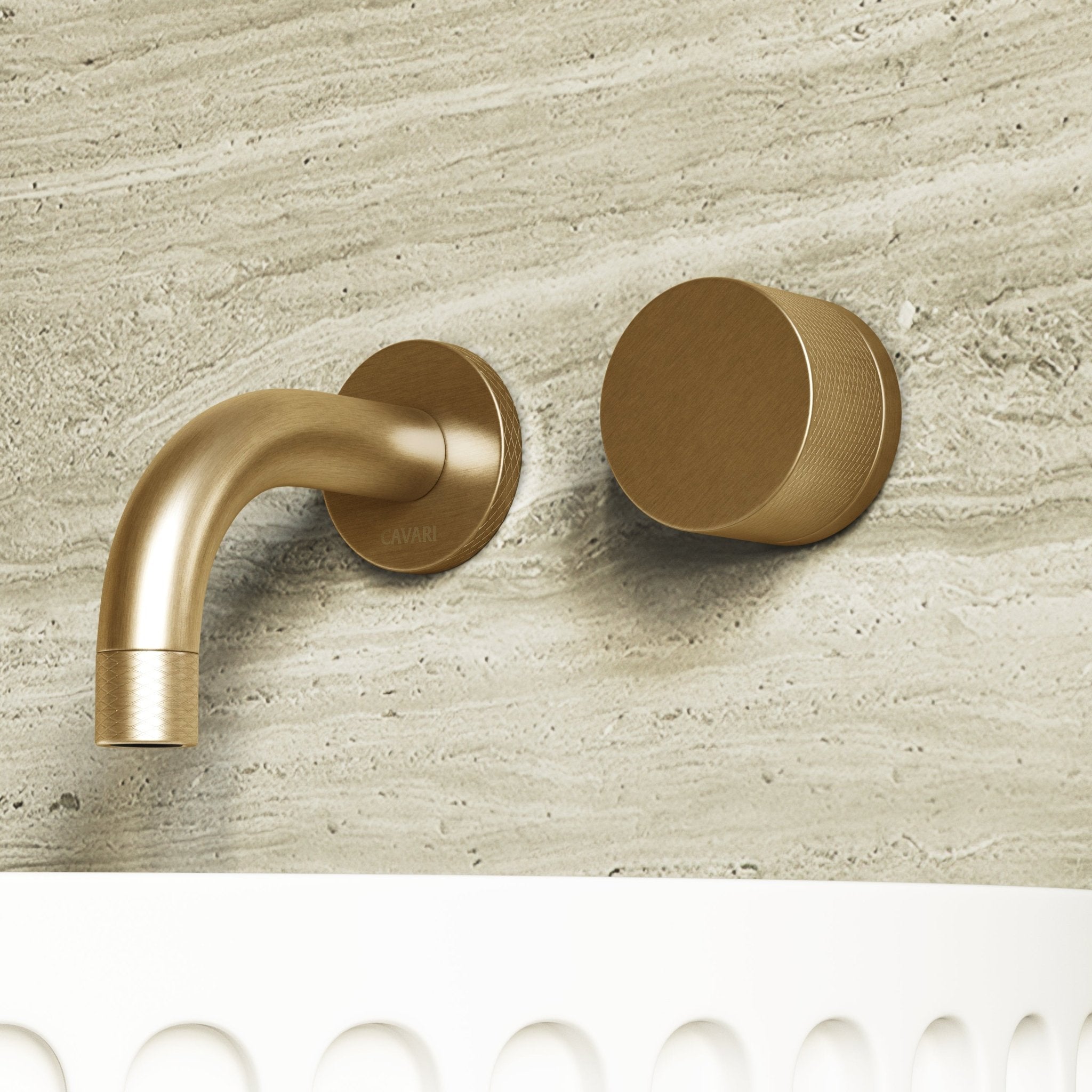 Image of Strata Single Handle Short Spout Wall Mounted Basin Mixer Tap - Cavari