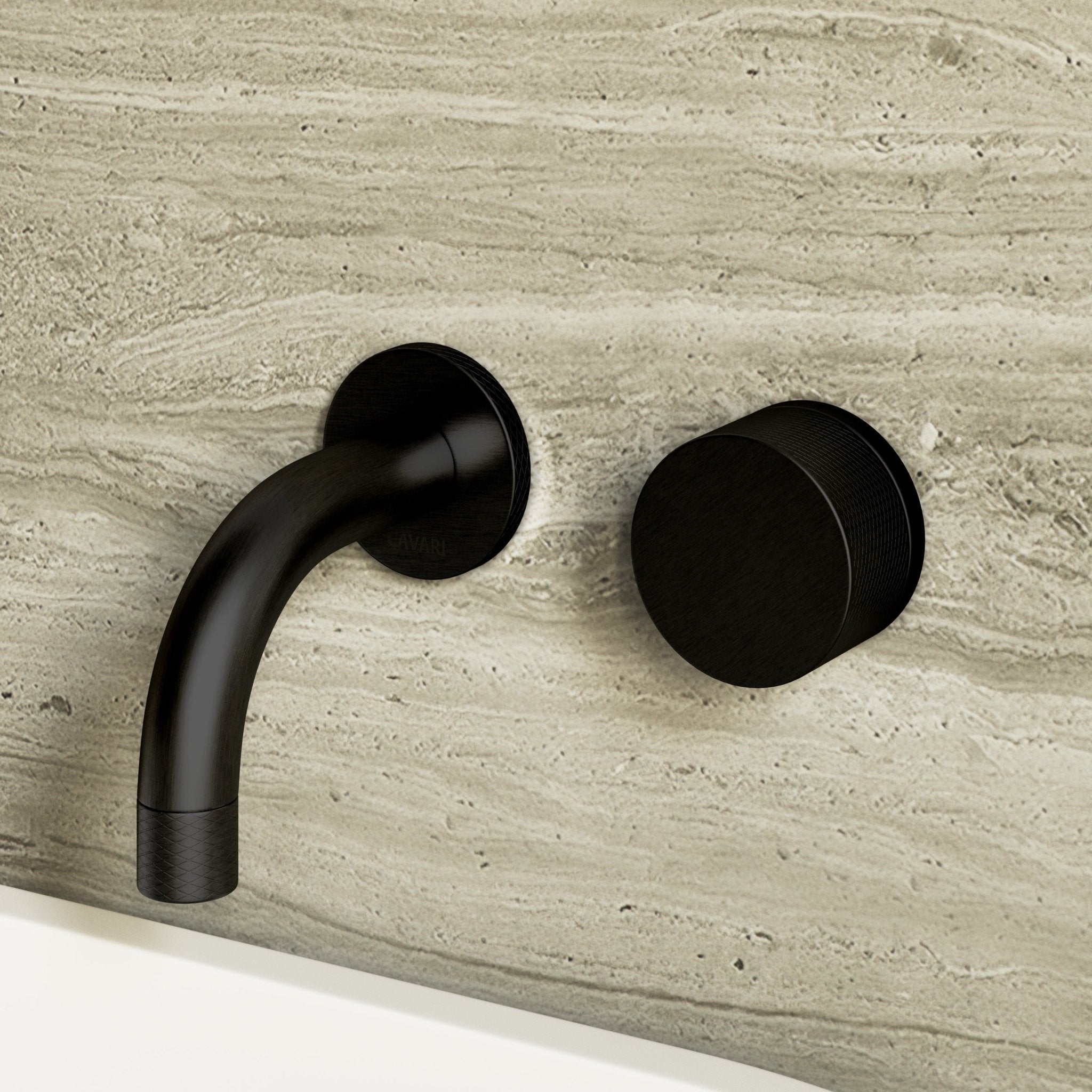 Image of Strata Single Handle Short Spout Wall Mounted Basin Mixer Tap - Cavari