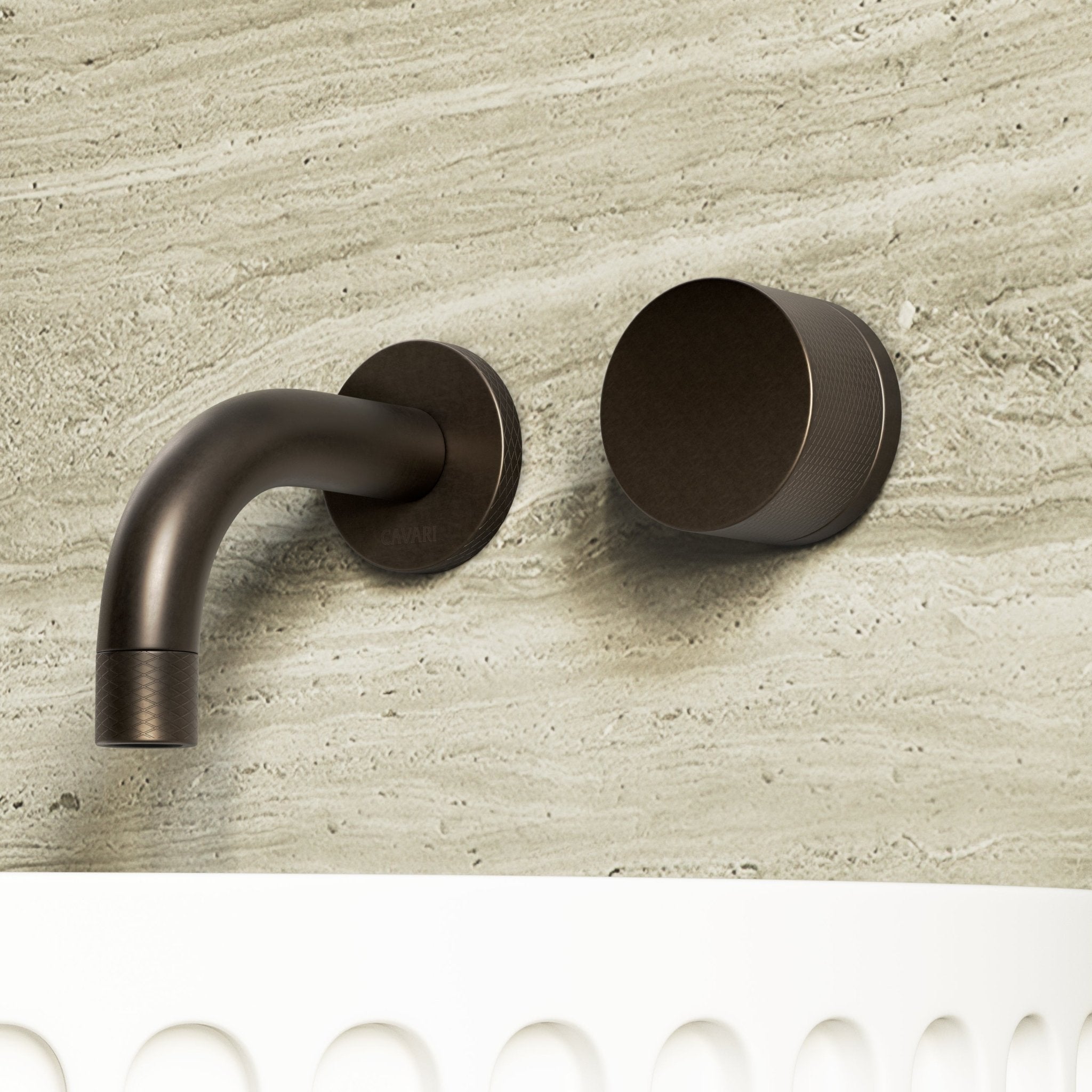 Image of Strata Single Handle Short Spout Wall Mounted Basin Mixer Tap - Cavari