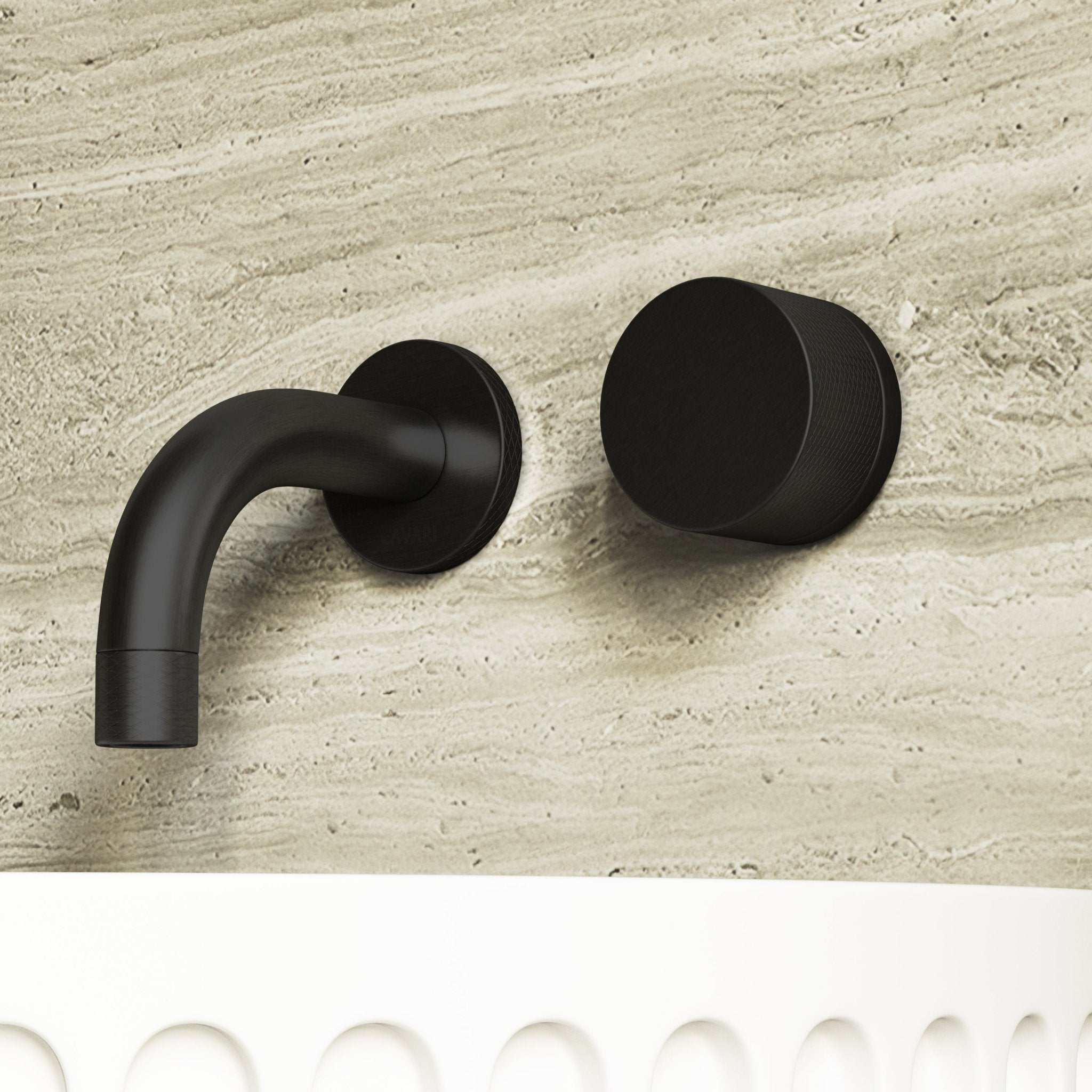 Image of Strata Single Handle Short Spout Wall Mounted Basin Mixer Tap - Cavari