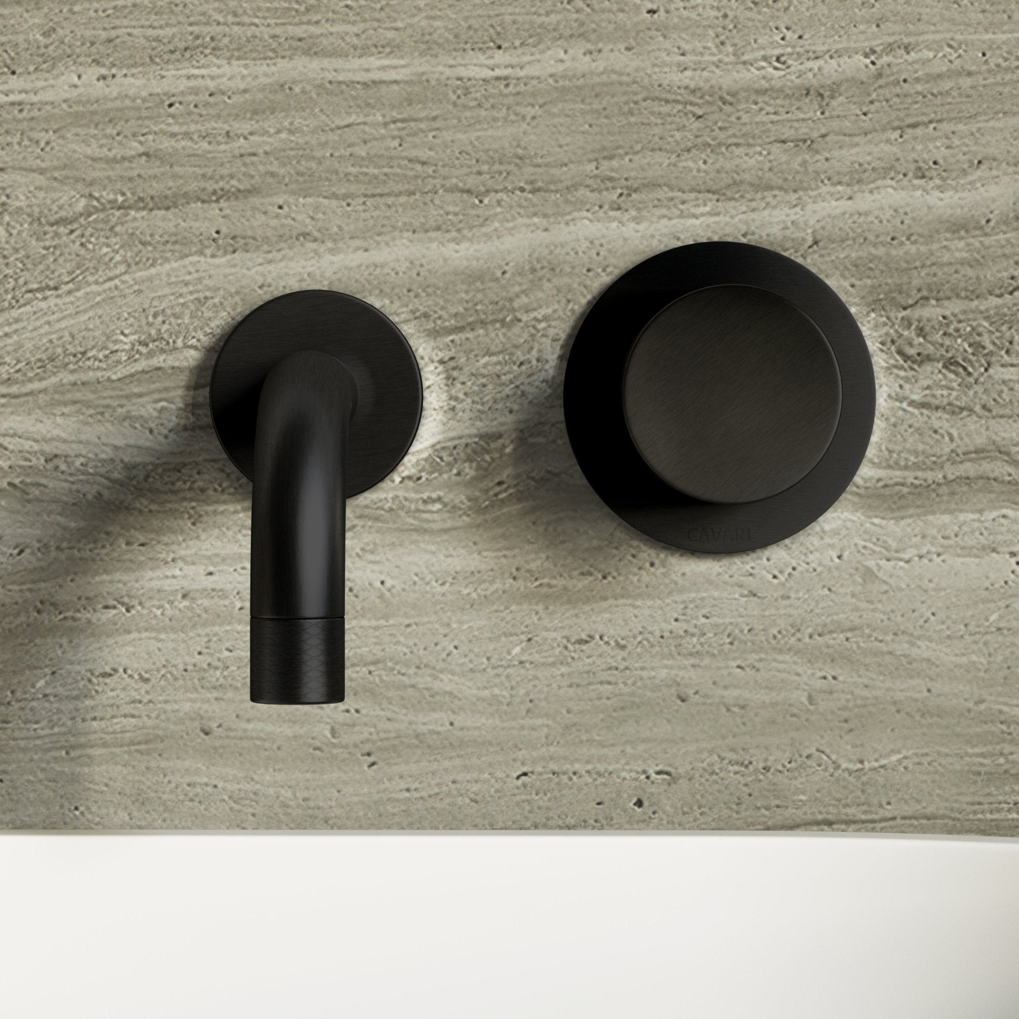 Image of Strata Single Handle Short Spout Wall Mounted Basin Mixer Tap with Backplate - Cavari