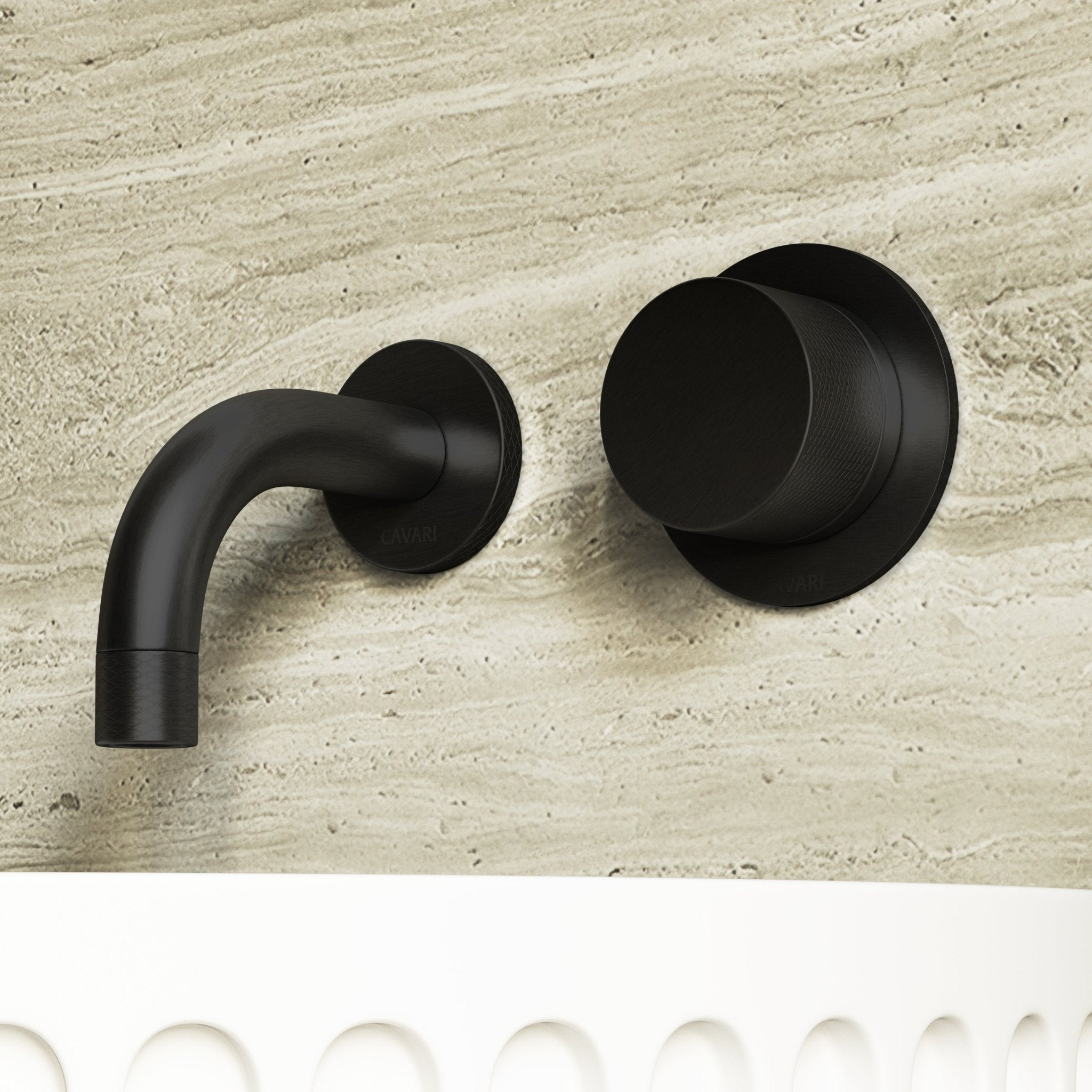 Image of Strata Single Handle Short Spout Wall Mounted Basin Mixer Tap with Backplate - Cavari