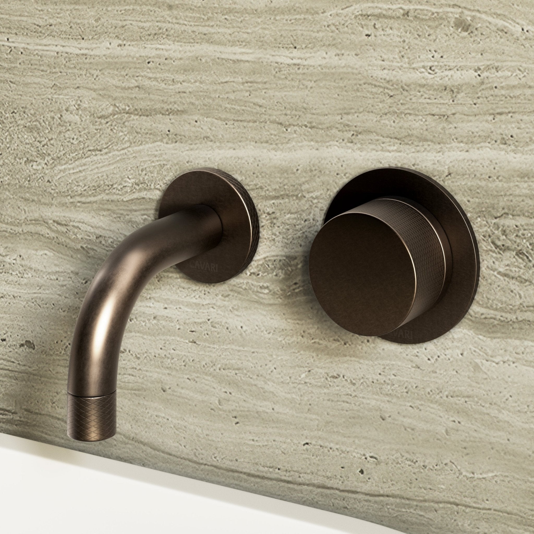 Image of Strata Single Handle Short Spout Wall Mounted Basin Mixer Tap with Backplate - Cavari