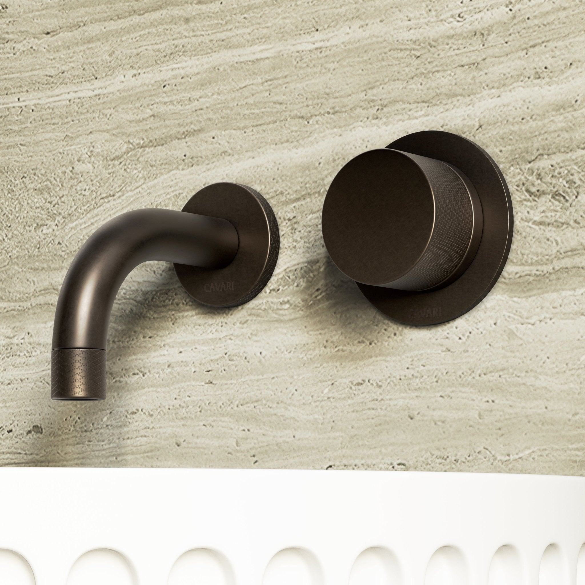 Image of Strata Single Handle Short Spout Wall Mounted Basin Mixer Tap with Backplate - Cavari