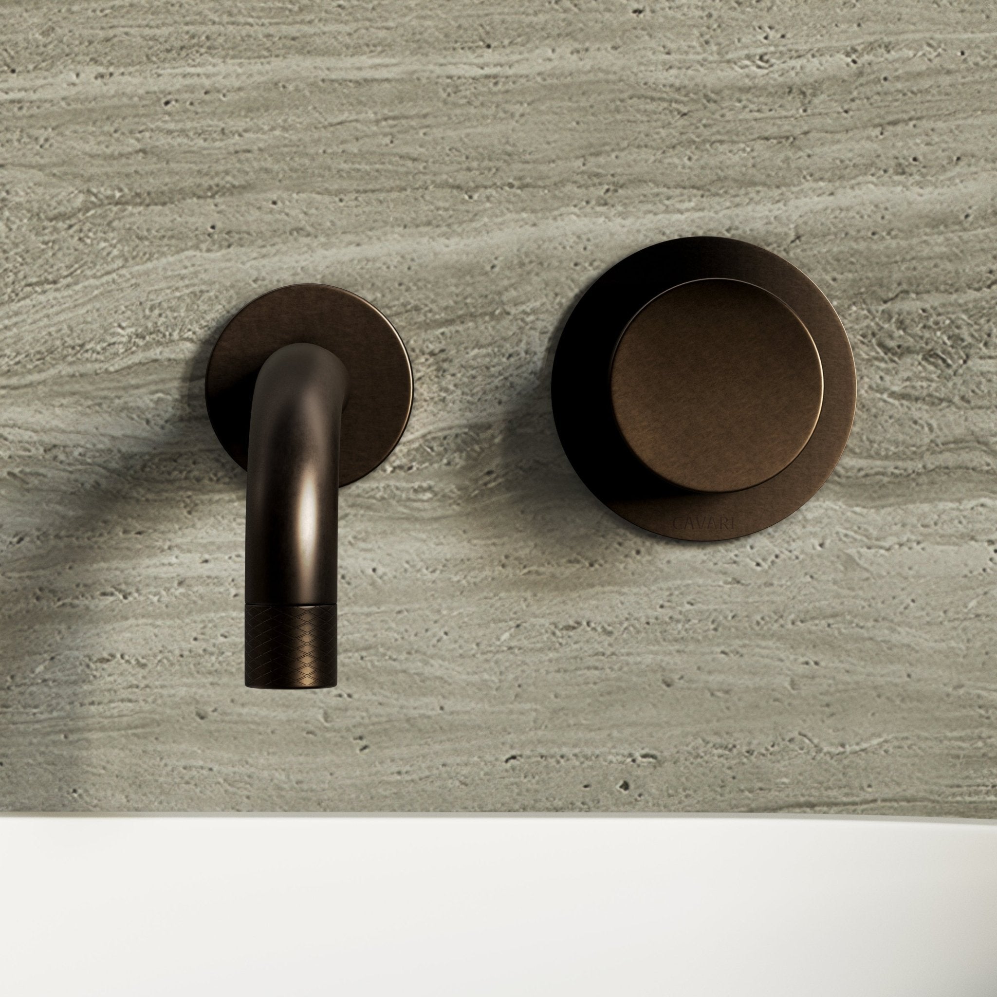 Image of Strata Single Handle Short Spout Wall Mounted Basin Mixer Tap with Backplate - Cavari