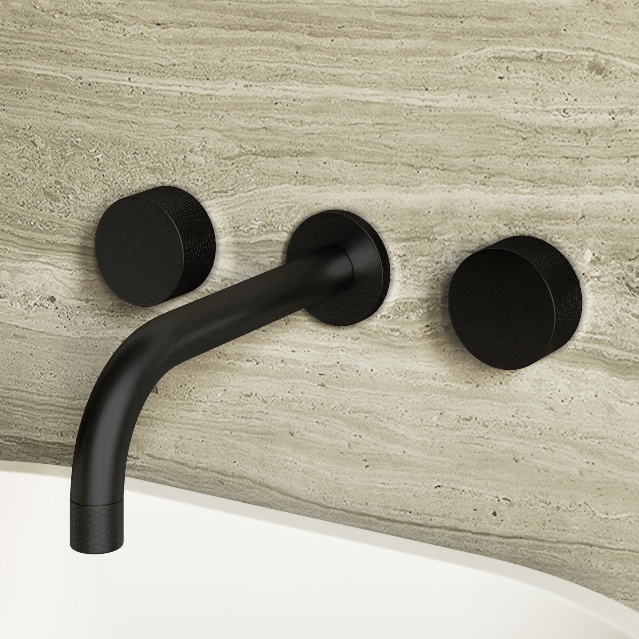 Image of Strata Wall Mounted Basin Tap – Double Handle, Long Spout - Cavari
