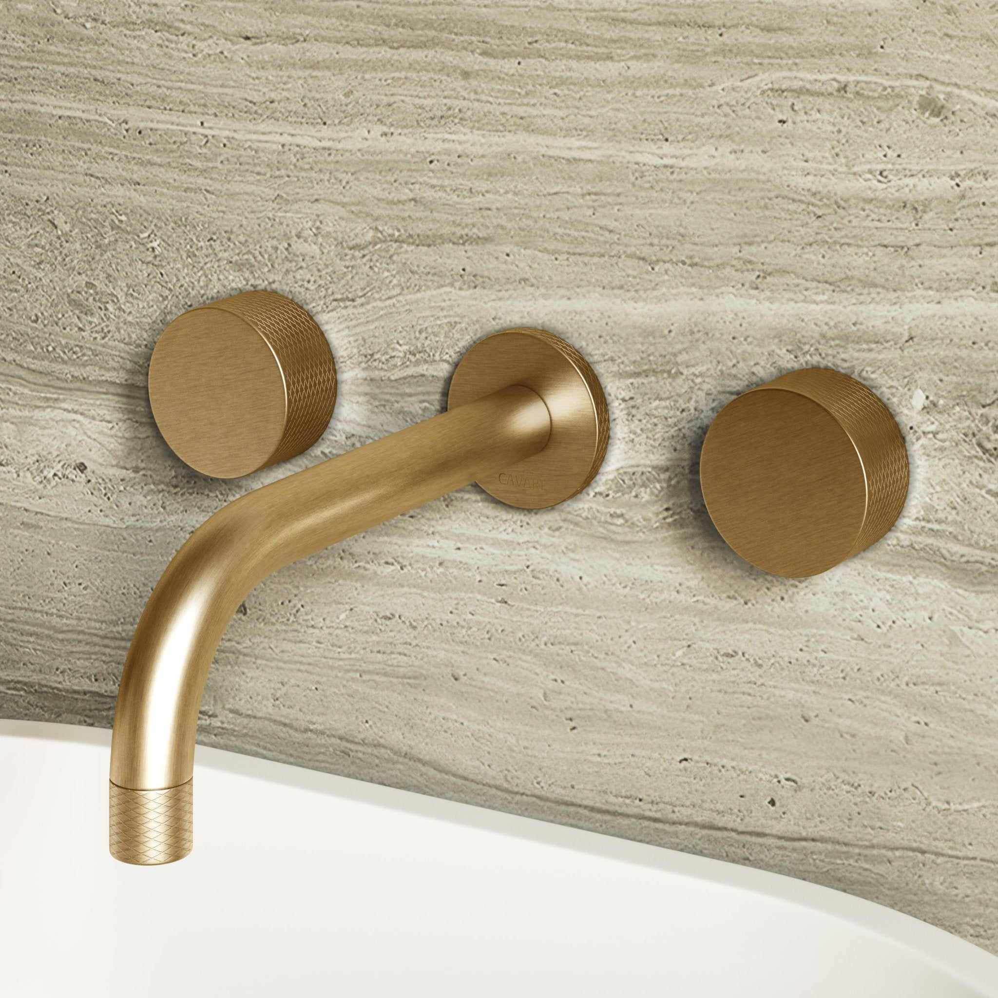 Image of Strata Wall Mounted Basin Tap – Double Handle, Long Spout - Cavari