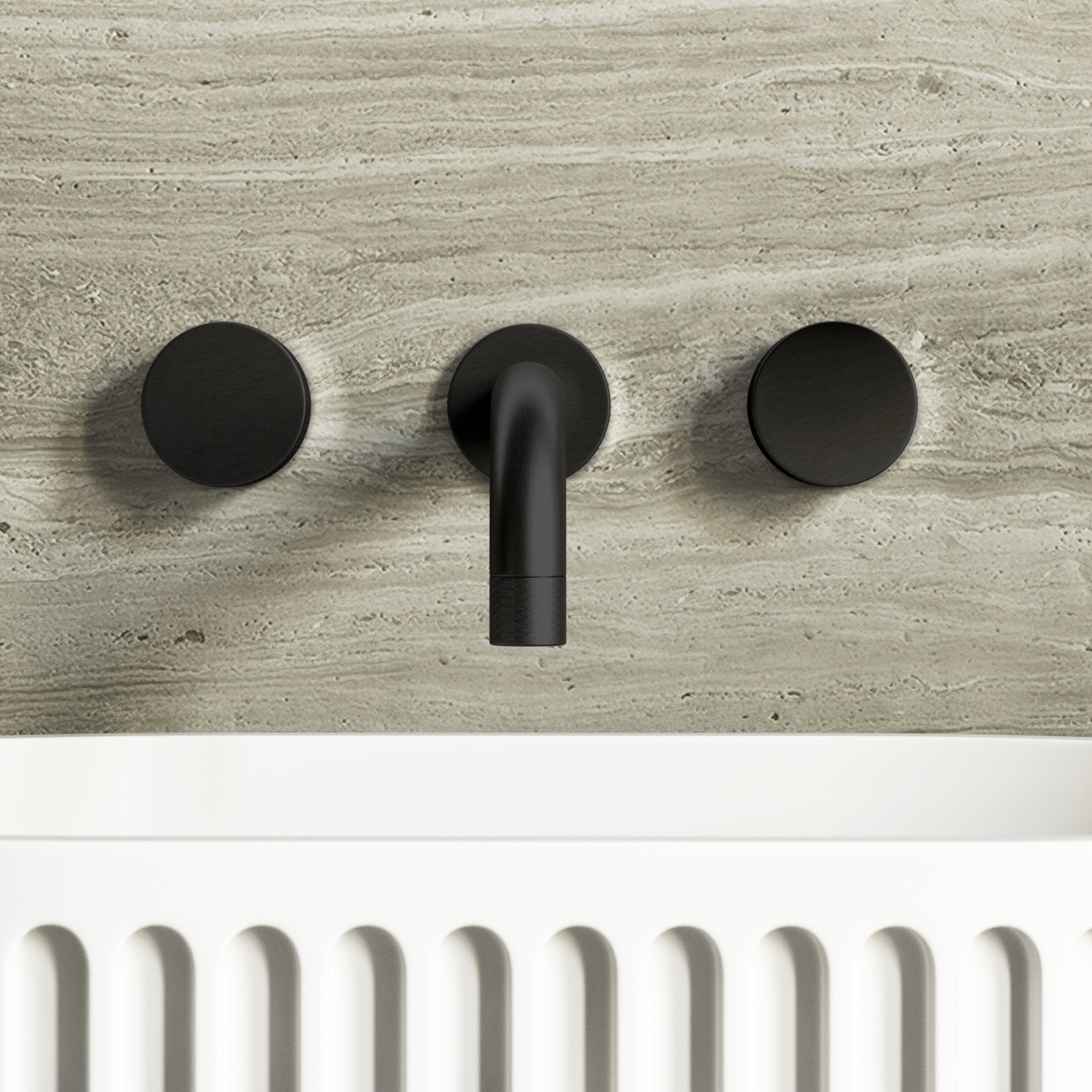 Image of Strata Wall Mounted Basin Tap – Double Handle, Long Spout - Cavari