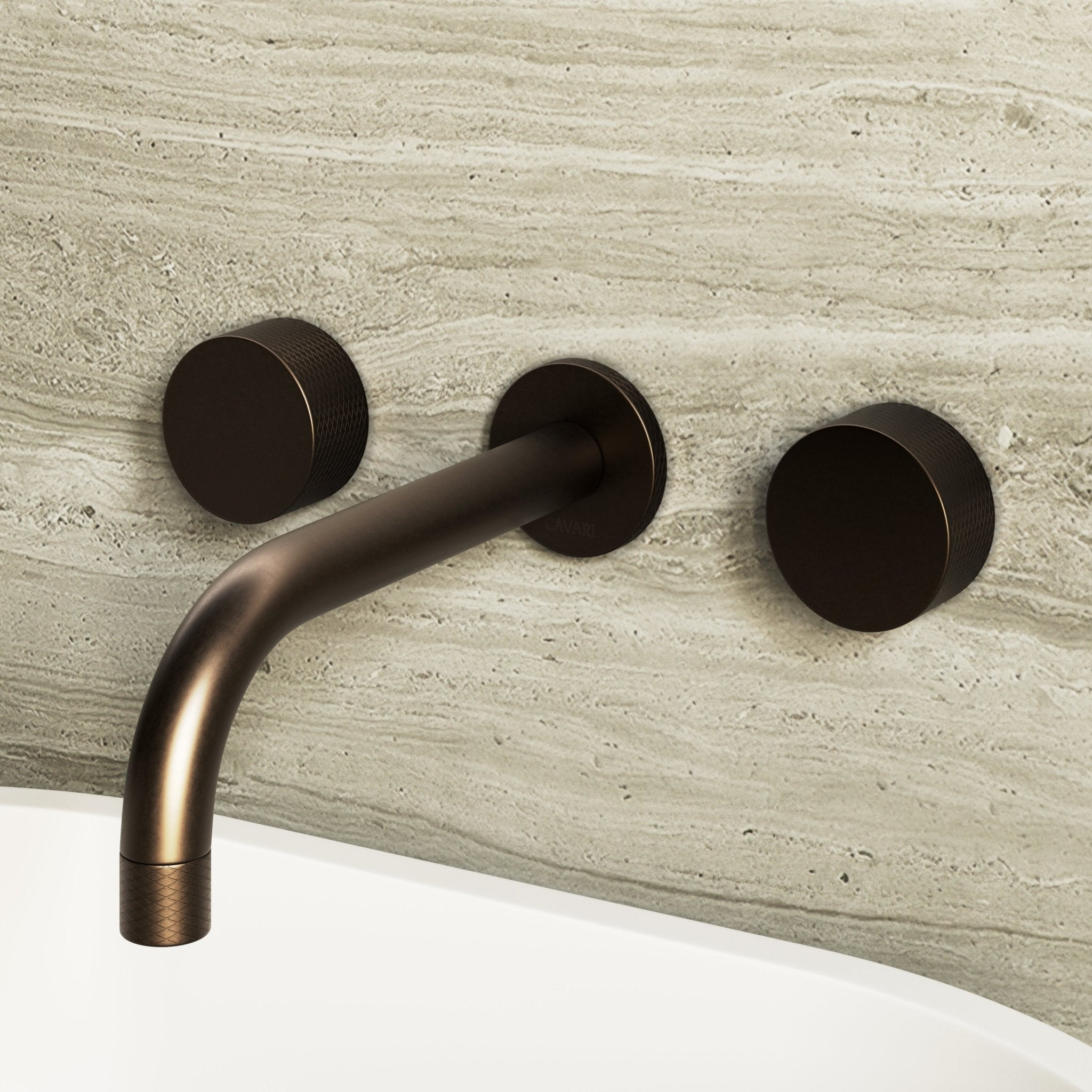 Image of Strata Wall Mounted Basin Tap – Double Handle, Long Spout - Cavari