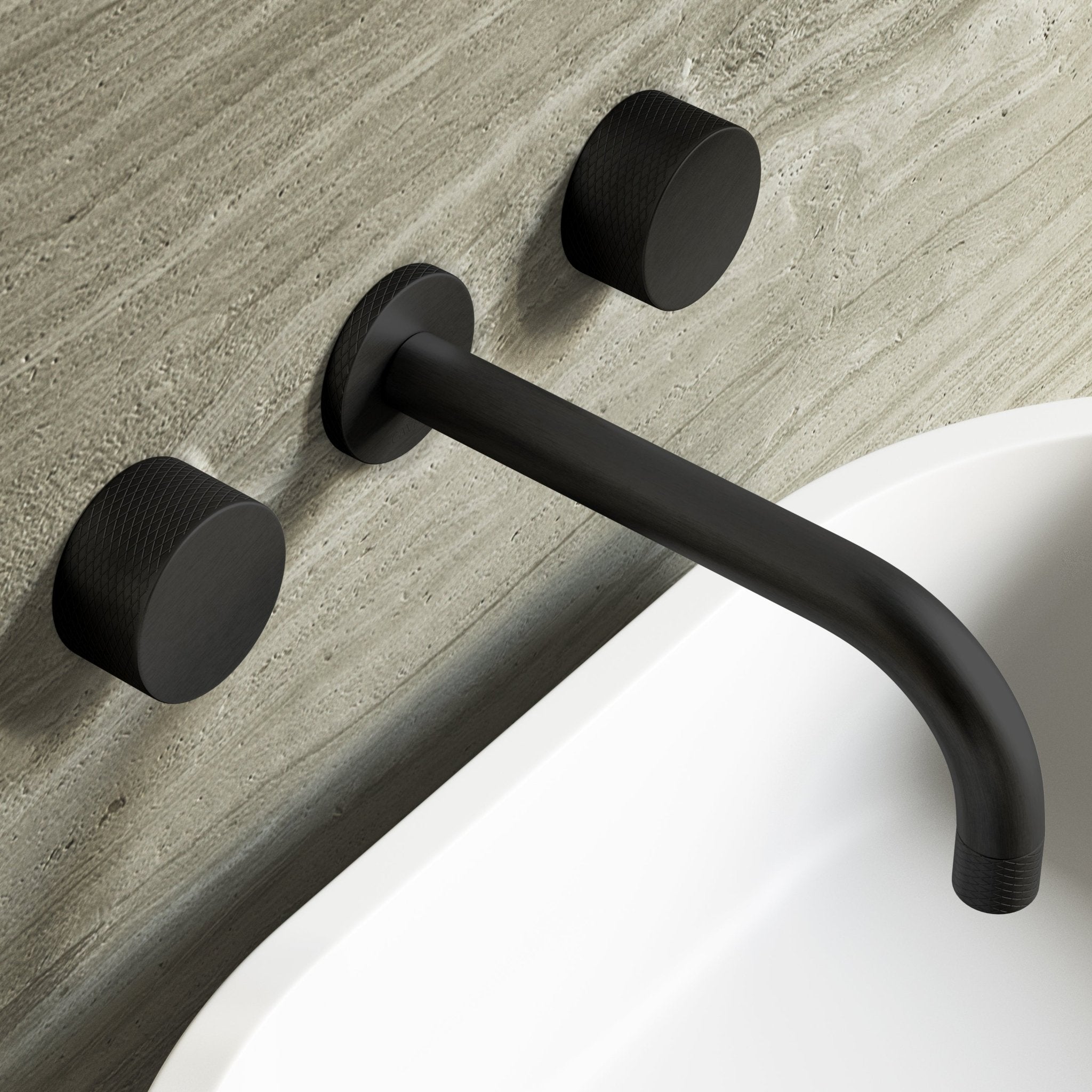 Image of Strata Wall Mounted Basin Tap – Double Handle, Long Spout - Cavari