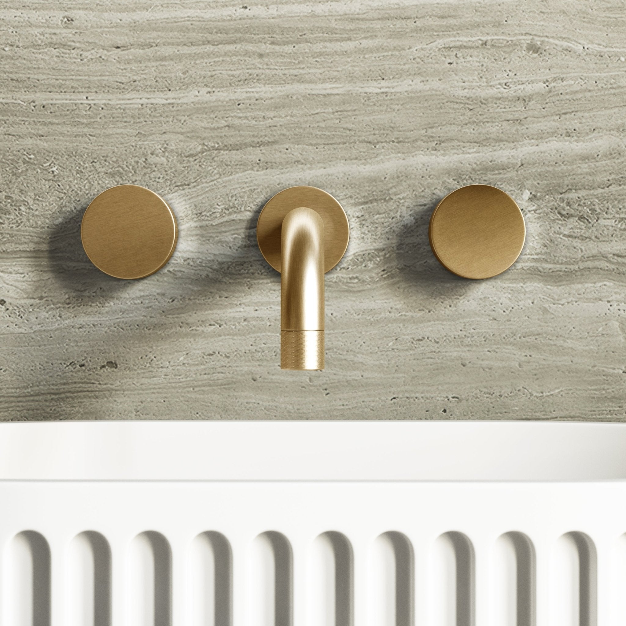 Image of Strata Wall Mounted Basin Tap – Double Handle, Long Spout - Cavari