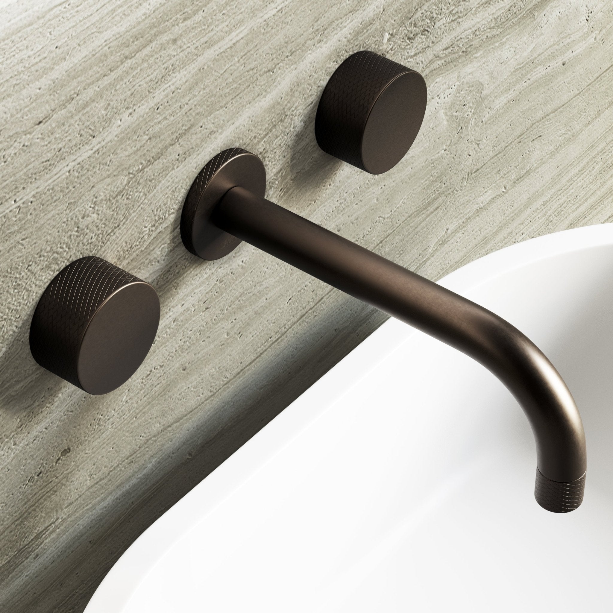 Image of Strata Wall Mounted Basin Tap – Double Handle, Long Spout - Cavari
