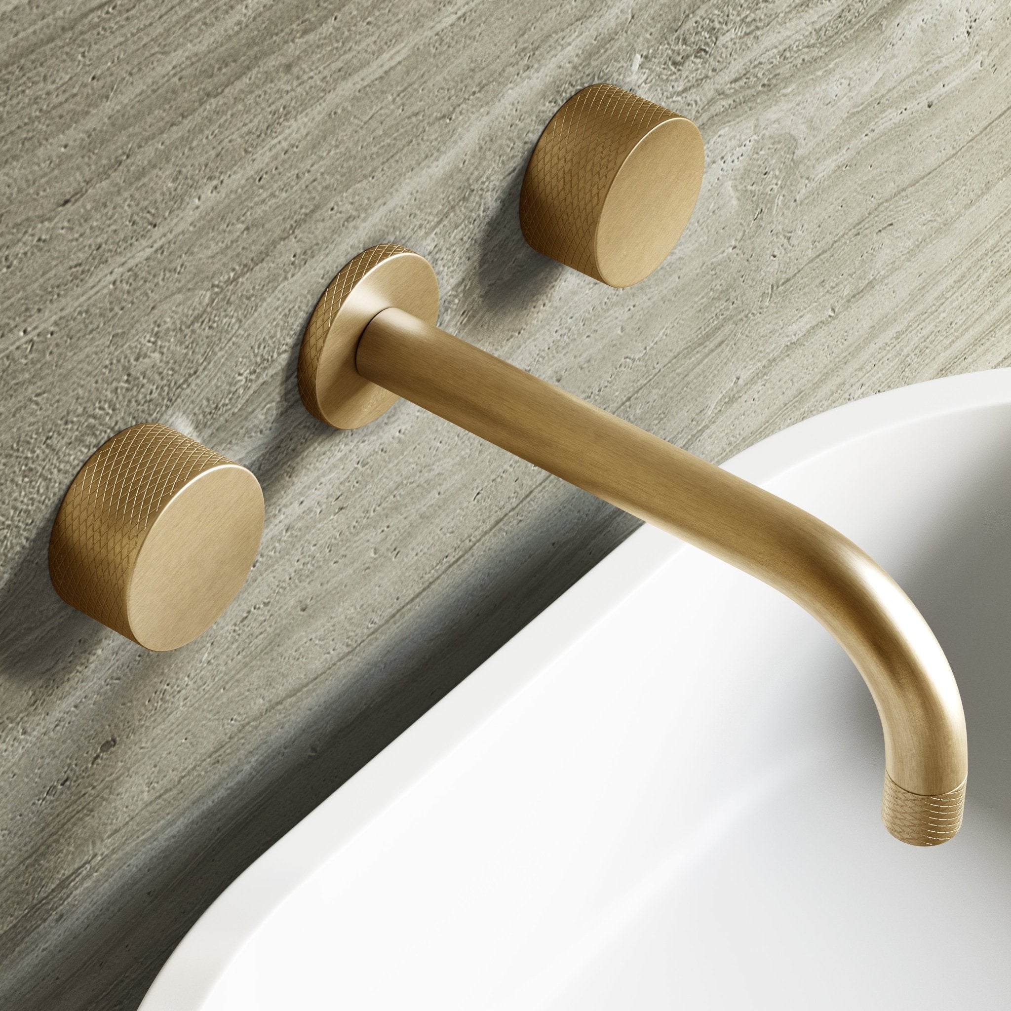 Image of Strata Wall Mounted Basin Tap – Double Handle, Long Spout - Cavari